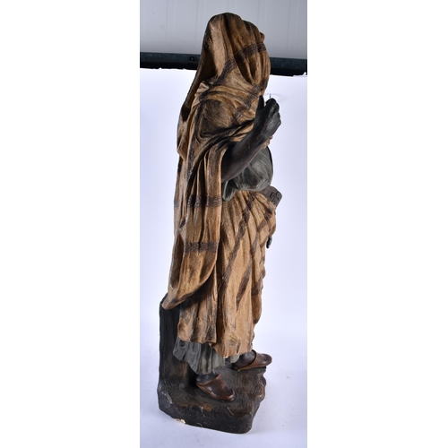 554 - A LARGE ANTIQUE AUSTRIAN GOLDSCHEIDER TERRACOTTA MALE modelled in robes. 78 cm x 28 cm.