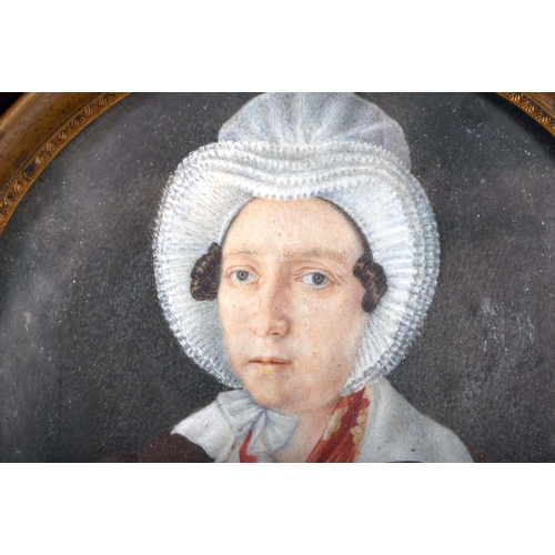 559 - English School (19th Century) Watercolour, Female wearing a white hat. 17.5 cm square.