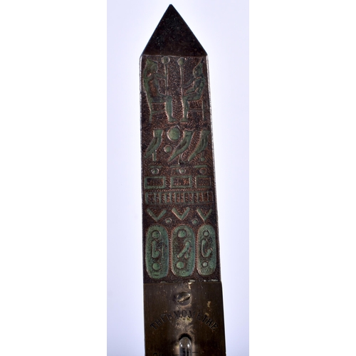 562 - AN ANTIQUE FRENCH EGYPTIAN REVIVAL BRONZE OBELISK THERMOMETER. 30 cm high.