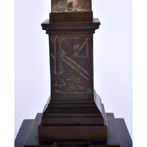 562 - AN ANTIQUE FRENCH EGYPTIAN REVIVAL BRONZE OBELISK THERMOMETER. 30 cm high.