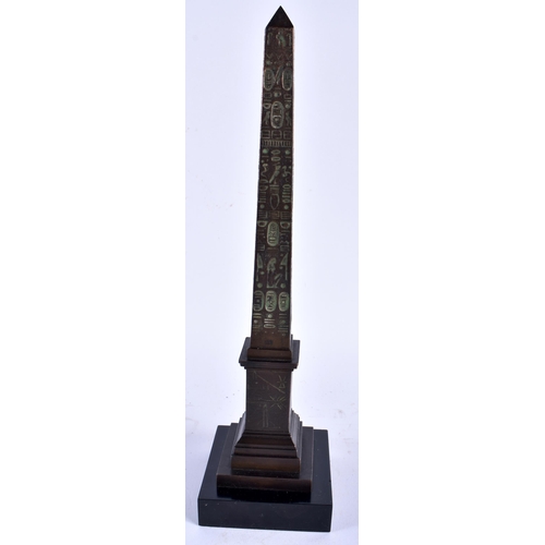 562 - AN ANTIQUE FRENCH EGYPTIAN REVIVAL BRONZE OBELISK THERMOMETER. 30 cm high.