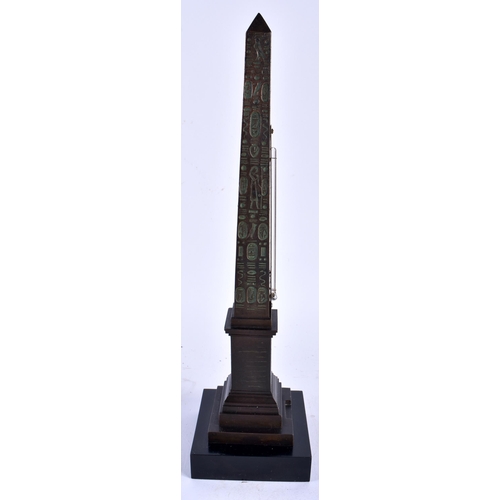 562 - AN ANTIQUE FRENCH EGYPTIAN REVIVAL BRONZE OBELISK THERMOMETER. 30 cm high.