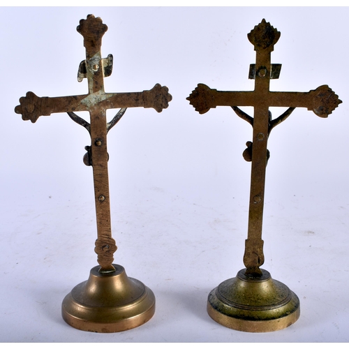 565 - TWO 18TH/19TH CENTURY CONTINENTAL BRASS CORPUS CHRISTI. 24 cm high. (2)