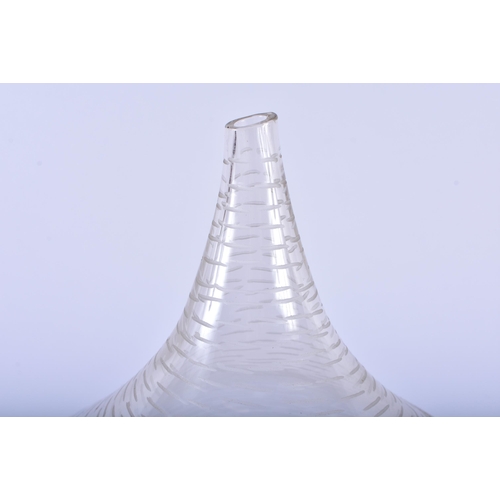 573 - A STYLISH WHEEL CUT EUROPEAN GLASS VASE. 28 cm x 18 cm.