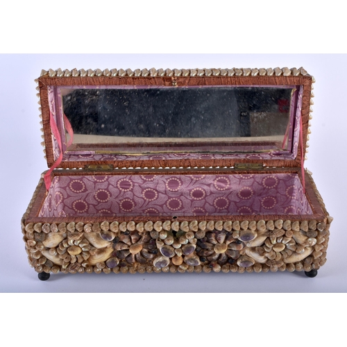 575 - A VICTORIAN SHELL WORK COUNTRY HOUSE CASKET. 30 cm x 12 cm.