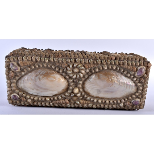 575 - A VICTORIAN SHELL WORK COUNTRY HOUSE CASKET. 30 cm x 12 cm.