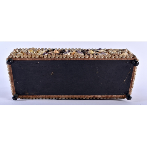 575 - A VICTORIAN SHELL WORK COUNTRY HOUSE CASKET. 30 cm x 12 cm.