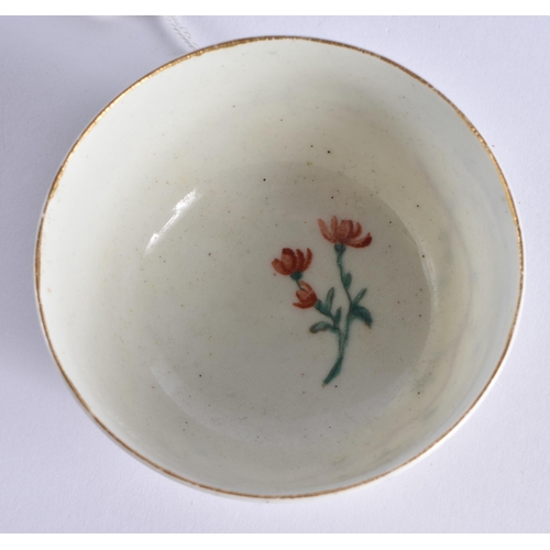 58 - A RARE 18TH CENTURY WORCESTER TEABOWL AND SAUCER painted with a single yellow perched  on a branch. ... 