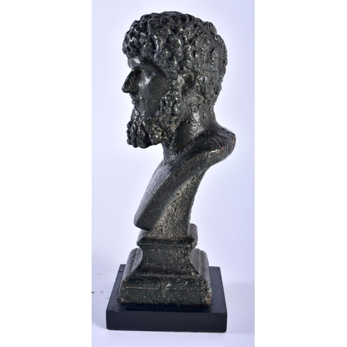 581 - A BRONZED CERAMIC BUST OF MARCUS AURELIUS After the Antiquity. 17 cm high.