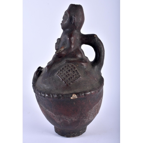 598 - A LARGE SOUTH AMERICAN TRIBAL POTTERY FIGURAL VESSEL. 38 cm x 18 cm.