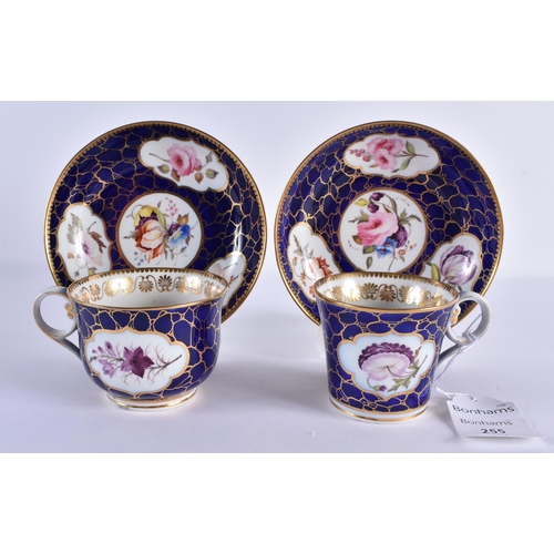 6 - TWO EARLY 19TH CENTURY CHAMBERLAINS WORCESTER CUPS AND SAUCERS painted with flowers on a cracked ice... 