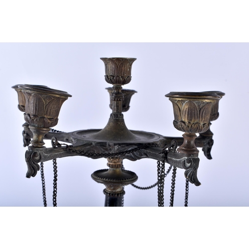 604 - A PAIR OF 19TH CENTURY FRENCH EMPIRE STYLE BRONZE CANDLESTICKS. 48cm x 18 cm.