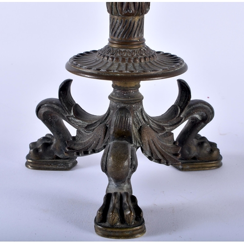 604 - A PAIR OF 19TH CENTURY FRENCH EMPIRE STYLE BRONZE CANDLESTICKS. 48cm x 18 cm.