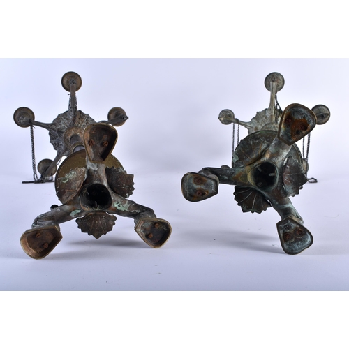 604 - A PAIR OF 19TH CENTURY FRENCH EMPIRE STYLE BRONZE CANDLESTICKS. 48cm x 18 cm.