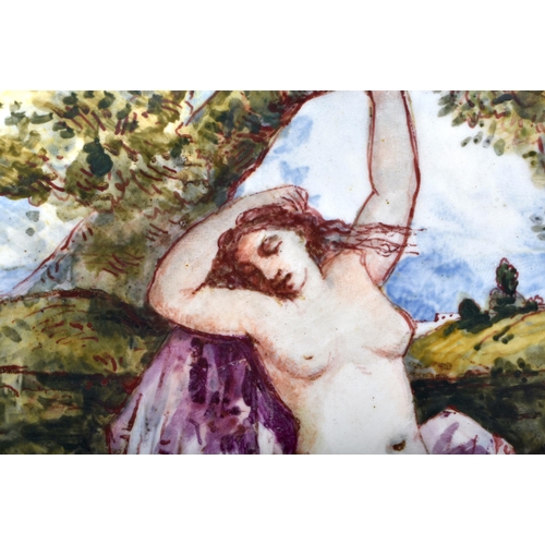 613 - A 19TH CENTURY WEDGWOOD CREAMWARE EROTIC PLATE by Emile Lessore (1805-1876) painted under a tree. 29... 