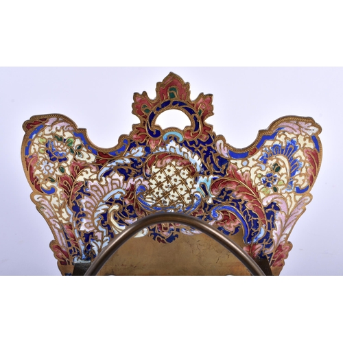 622 - A 19TH CENTURY FRENCH CHAMPLEVE ENAMEL BRONZE DESK STAND decorated with foliage. 15 cm x 13 cm.