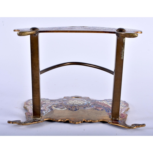 622 - A 19TH CENTURY FRENCH CHAMPLEVE ENAMEL BRONZE DESK STAND decorated with foliage. 15 cm x 13 cm.