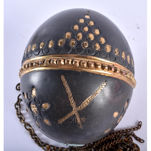 630 - A RARE TURKISH OTTOMAN BLACK CERAMIC HANGING MOSQUE BALL. Ball 15 cm x 10cm.