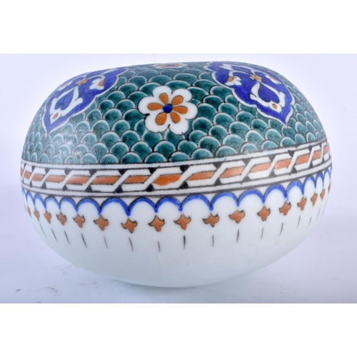 631 - A TURKISH KUTAHYA POTTERY HANGING MOSQUE BALL. 18 cm wide.