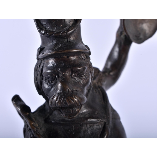 641 - A PAIR OF CONTINENTAL BRONZE MONKEY ORCHESTRAL FIGURES. 22cm high.