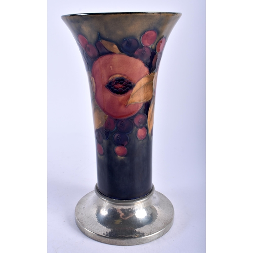 646 - A MOORCROFT TUDRIC PEWTER POMEGRANATE VASE. 22.5 cm x 12 cm.