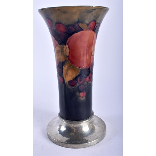 646 - A MOORCROFT TUDRIC PEWTER POMEGRANATE VASE. 22.5 cm x 12 cm.