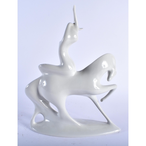 647 - A ROYAL DUX PORCELAIN FIGURE OF A FEMALE ON HORSEBACK. 36 cm x 24 cm.