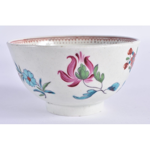 65 - AN 18TH CENTURY WORCESTER TEABOWL AND SAUCER painted with turquoise capped floral sprays. 11 cm diam... 