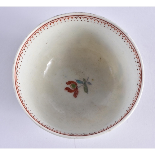 65 - AN 18TH CENTURY WORCESTER TEABOWL AND SAUCER painted with turquoise capped floral sprays. 11 cm diam... 