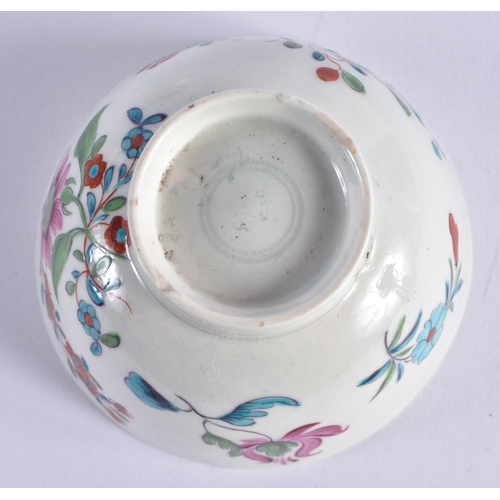 65 - AN 18TH CENTURY WORCESTER TEABOWL AND SAUCER painted with turquoise capped floral sprays. 11 cm diam... 