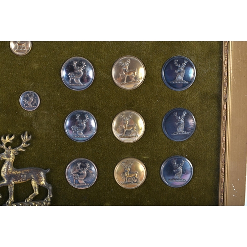 666 - A FRAMED COLLECTION OF ANTIQUE MILITARY BUTTONS. 42 cm x 18 cm.