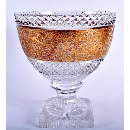 676 - A FINE ANTIQUE CONTINENTAL CRUSTAL GLASS VASE decorated with figures in gilt. 20 cm x 17 cm.