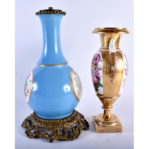 683 - A LATE 19TH CENTURY FRENCH PARIS PORCELAIN SEVRES STYLE LAMP together with an empire porcelain vase.... 