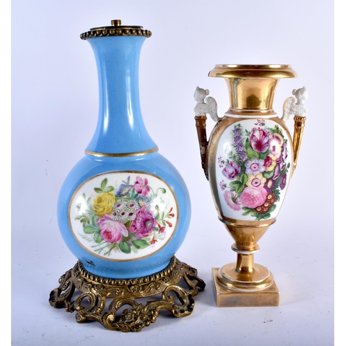 683 - A LATE 19TH CENTURY FRENCH PARIS PORCELAIN SEVRES STYLE LAMP together with an empire porcelain vase.... 