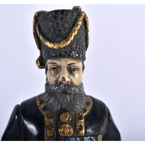 687 - A PAIR OF CONTINENTAL COLD PAINTED BRONZE FIGURES OF COSSACKS. 18 cm high.