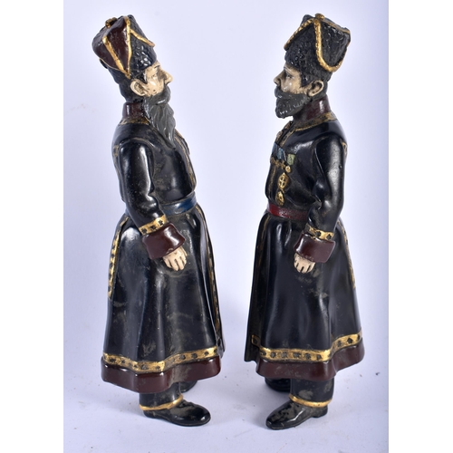 687 - A PAIR OF CONTINENTAL COLD PAINTED BRONZE FIGURES OF COSSACKS. 18 cm high.