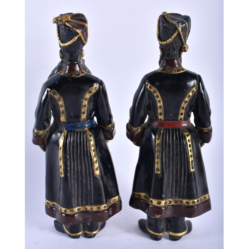 687 - A PAIR OF CONTINENTAL COLD PAINTED BRONZE FIGURES OF COSSACKS. 18 cm high.