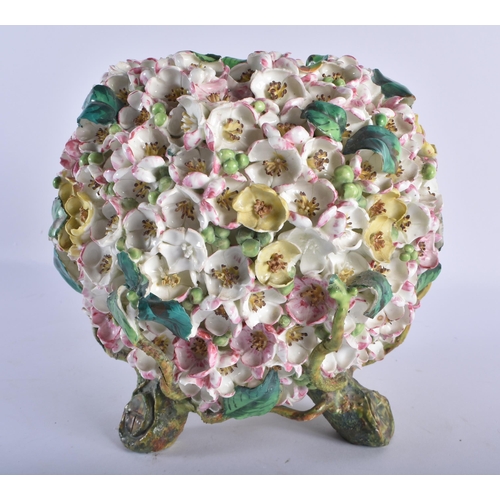 699 - A LARGE 19TH CENTURY CONTINENTAL FLORAL ENCRUSTED PORCELAIN VASE of naturalistic form. 21 cm x 15 cm... 