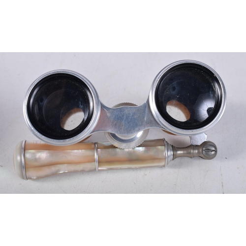 716 - A PAIR OF MOTHER OF PEARL OPERA GLASSES. 18 cm x 8 cm.