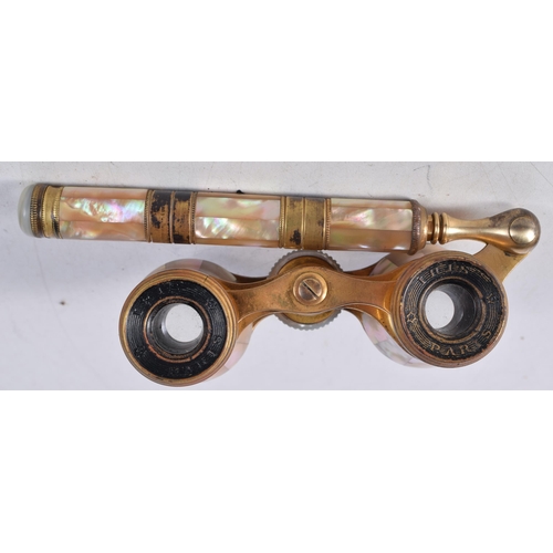 718 - A PAIR OF MOTHER OF PEARL OPERA GLASSES. 18 cm x 8 cm.