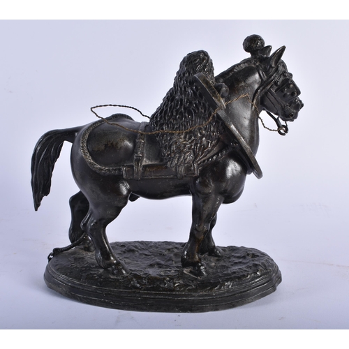 732 - A VERY UNUSUAL VICTORIAN SPELTER MODEL OF A PIT PONY. 18 cm x 14 cm.