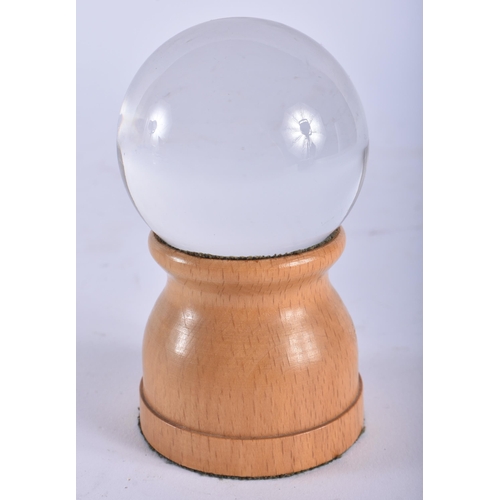 743 - A TREEN AND CRYSTAL GLASS BALL ON STAND. 10 cm high.