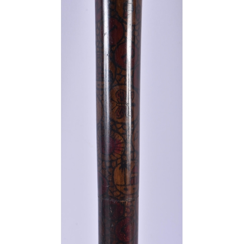 747 - AN UNUSUAL MIDDLE EASTERN JERUSALEM PAINTED LACQUERED WOOD RIDING CROP decorated with figures and la... 