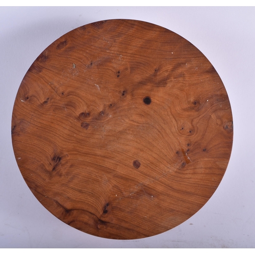 748 - A LOVELY GROUP OF TREEN BURR WOOD BOXES. Largest 17 cm diameter. (3)