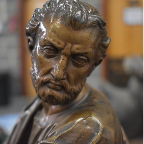 749 - A VERY LARGE 19TH CENTURY BRONZE FIGURE OF A SEATED SCHOLAR modelled upon a marble base. 50cm x 44 c... 