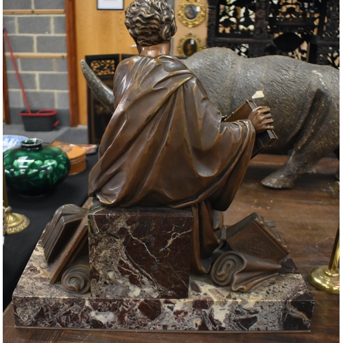 749 - A VERY LARGE 19TH CENTURY BRONZE FIGURE OF A SEATED SCHOLAR modelled upon a marble base. 50cm x 44 c... 