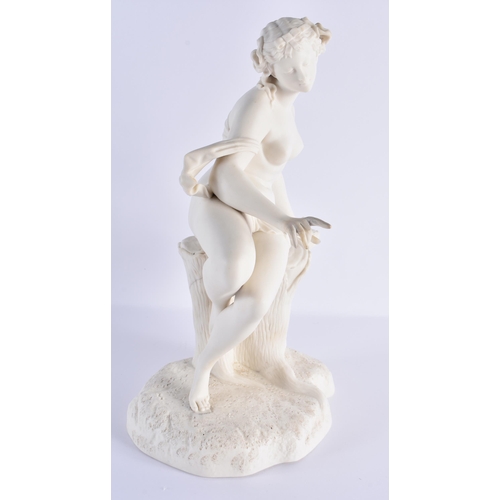 7 - A LARGE 19TH CENTURY KERR & BINNS WORCESTER PARIAN WARE FIGURE OF A FEMALE modelled leaning upon a n... 