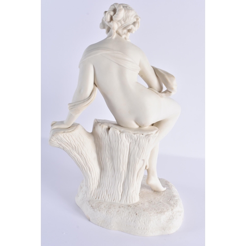 7 - A LARGE 19TH CENTURY KERR & BINNS WORCESTER PARIAN WARE FIGURE OF A FEMALE modelled leaning upon a n... 