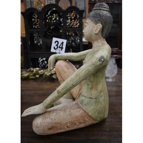 753 - A LARGE SOUTHEAST ASIAN PAINTED WOOD FIGURE OF A BUDDHA. 58 cm x 38 cm.