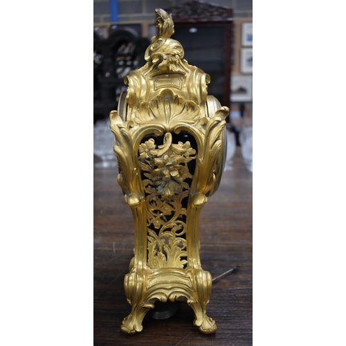 755 - AN ANTIQUE TIFFANY & CO GILT BRONZE MANTEL CLOCK. 34 cm x 16cm.